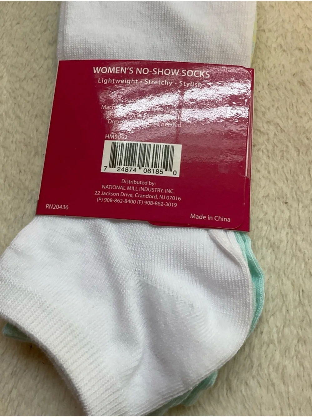 Women's No-Show Socks - Mint & White (2 Pairs)